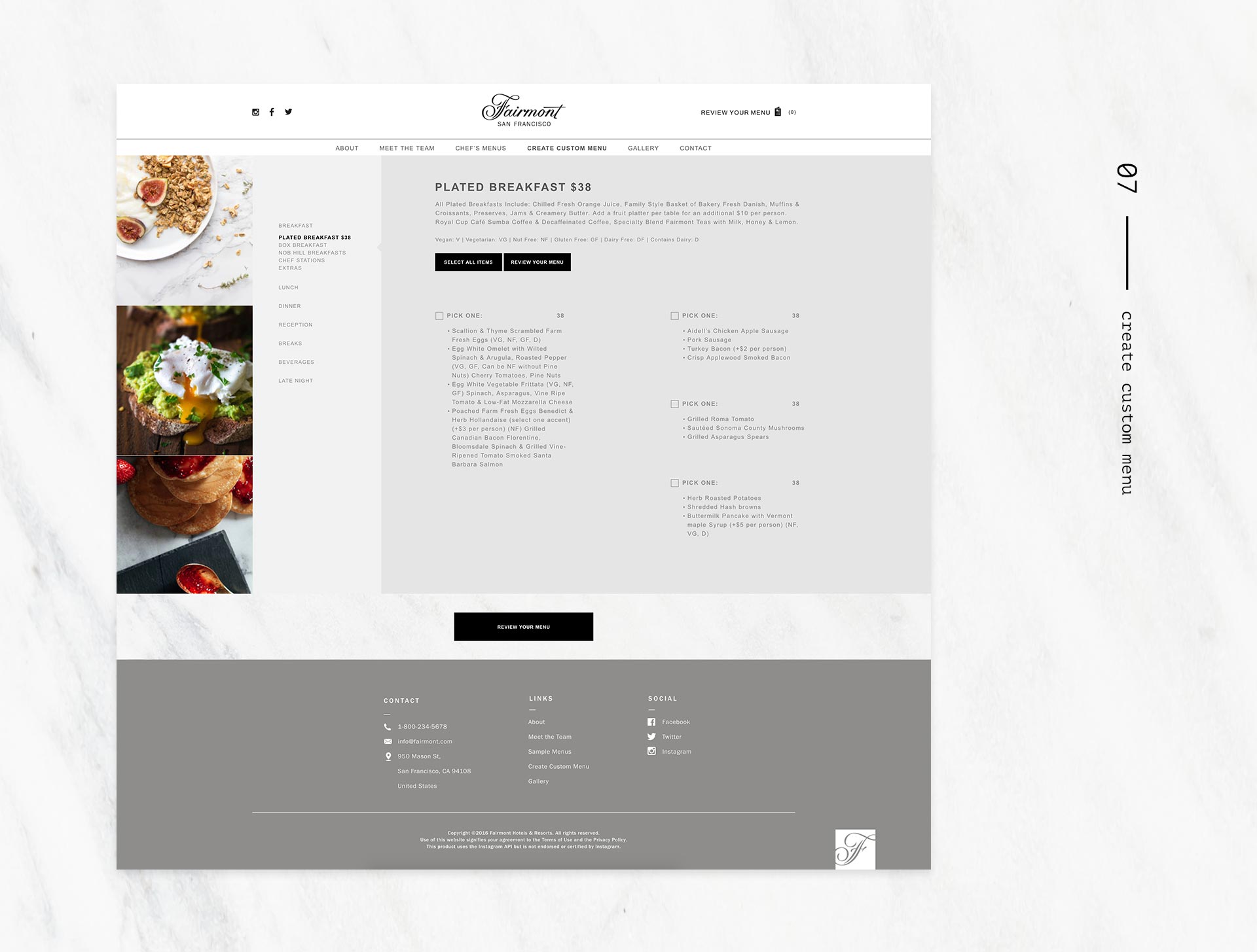 Fairmont site - desktop: create custom menu page