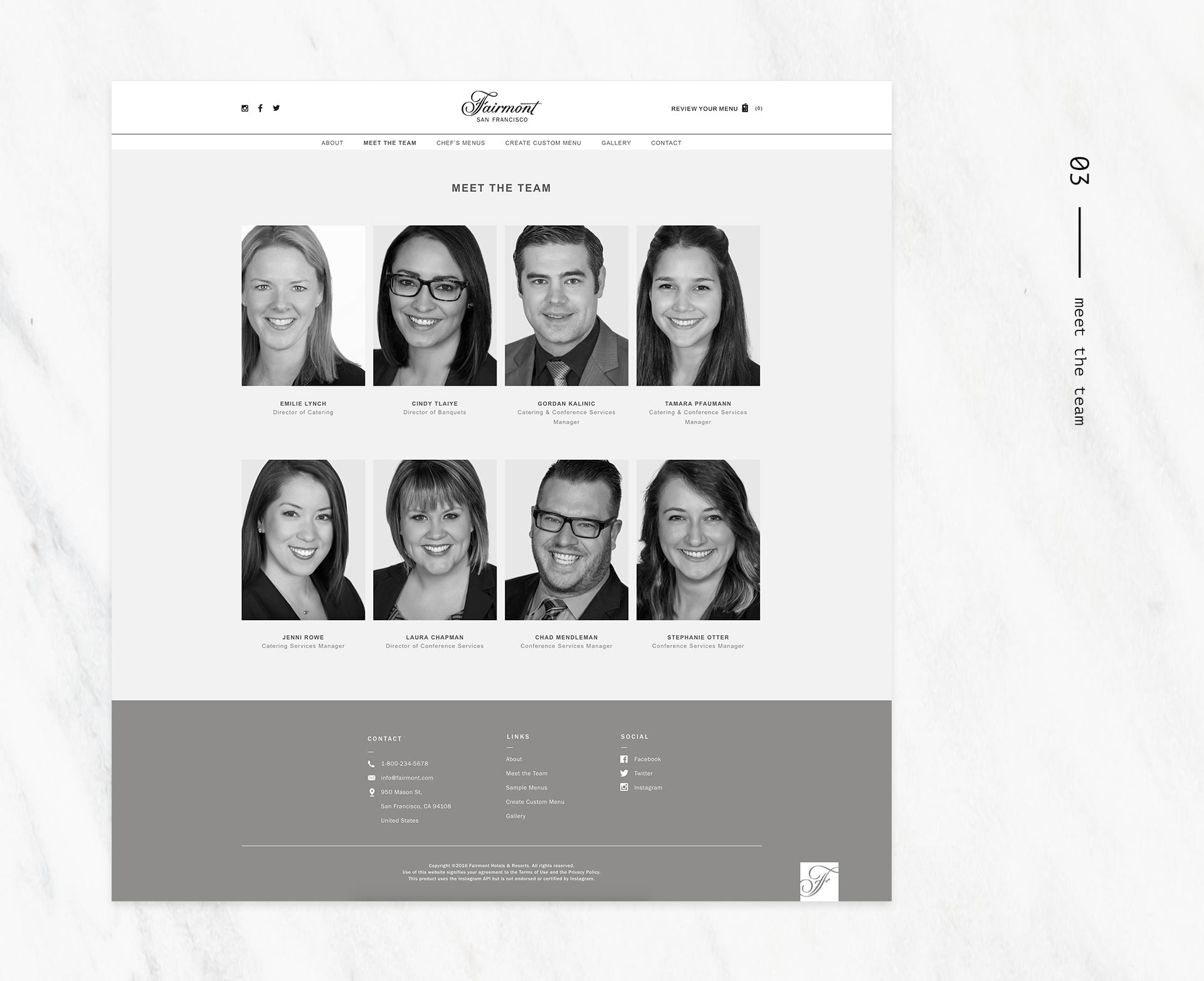 Fairmont site - desktop: team page