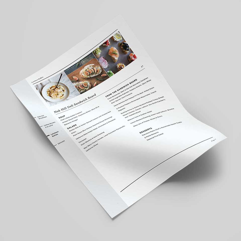 Fairmont printed: menu page - small images