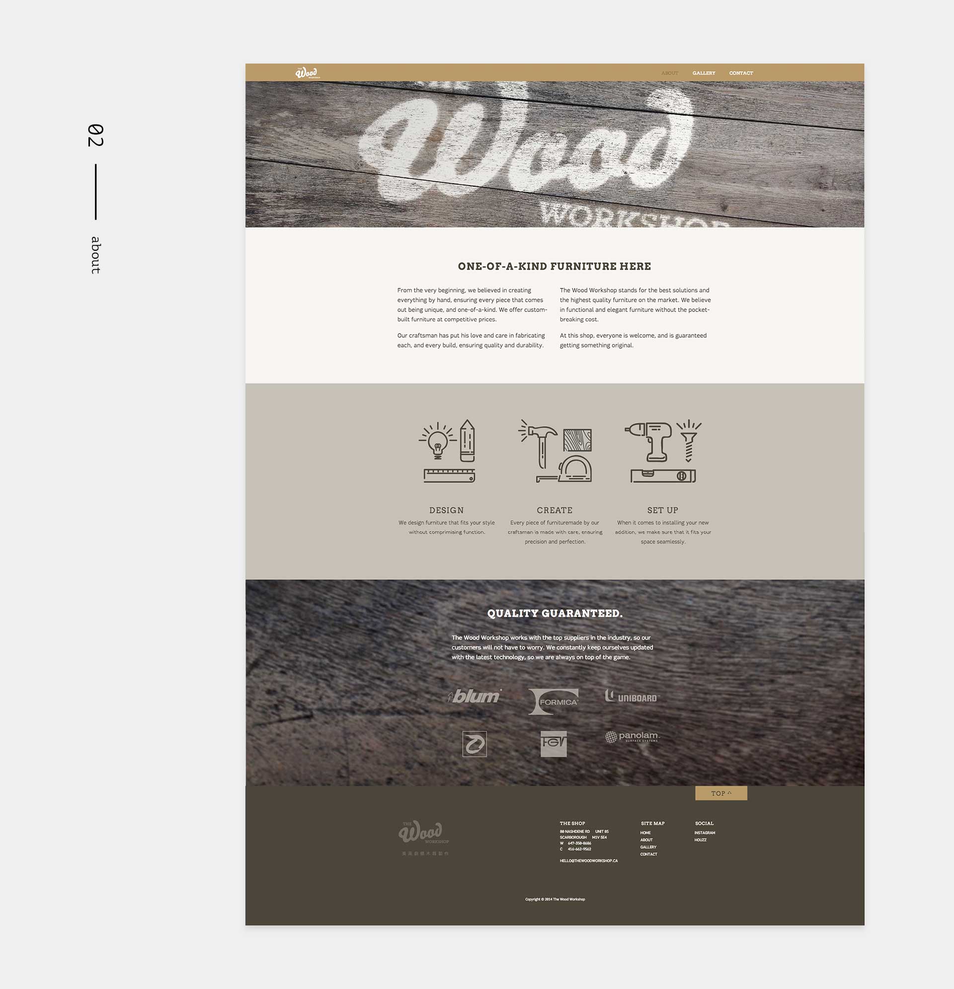 The Wood Workshop site - desktop: about page
